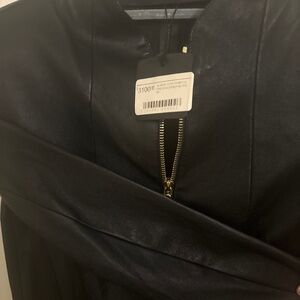 Black Leather J. Lindeburg 3/4 Sleeve Dress with Gold Zippers